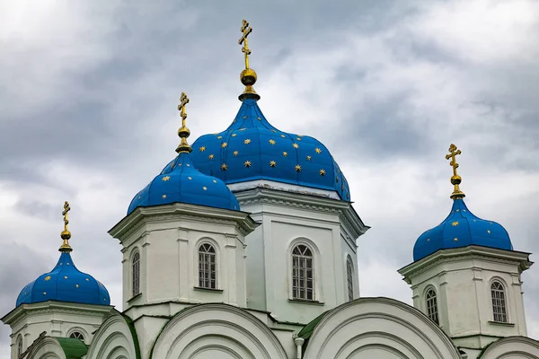 Lively blue domes of the Orthodox Church, studded with gold stars