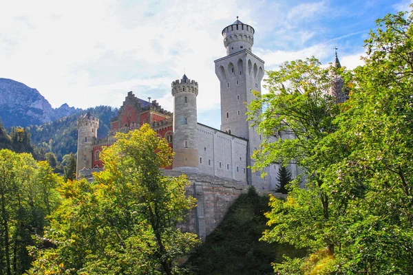 Neuschwanstein Slott Bayern Tyskland Strålar Höstsolen — Stockfoto