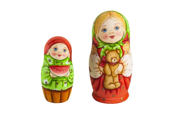 两个俄罗斯筑巢娃娃在白色孤立的背景 — 图库照片