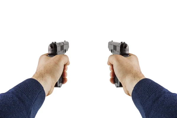 Dwie Ręce Pistoletów Białym Białym Tle — Zdjęcie stockowe