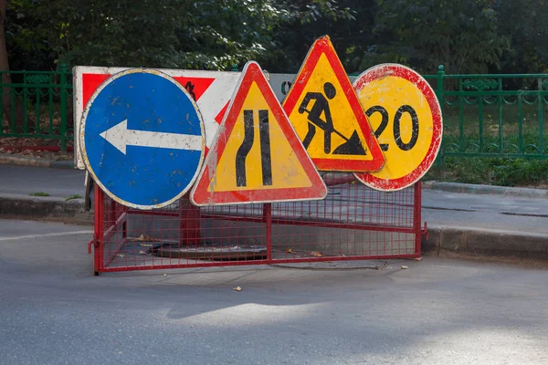 Road Organization Road Signs Indicating Place Repair Work — Stock Photo, Image