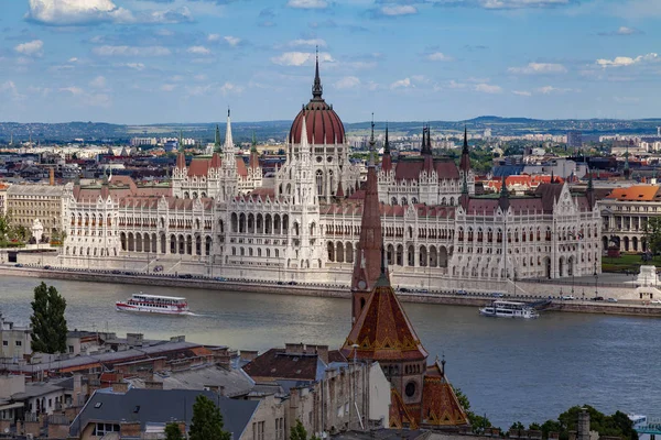 Panoramic View Hungarian Parliament Building Danube River — Stock Photo, Image