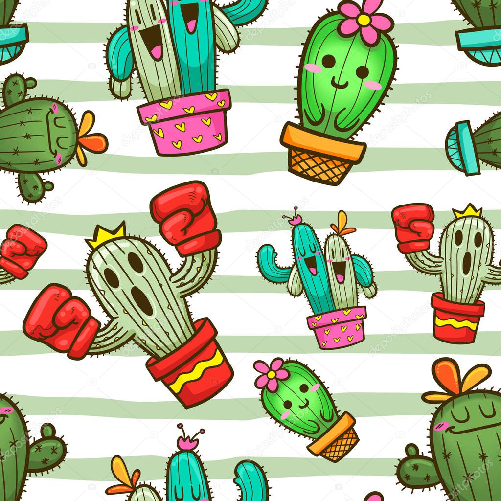 seamless pattern cactus vector cartoon
