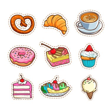 kahve, pasta, dondurma ve ekmek vektör