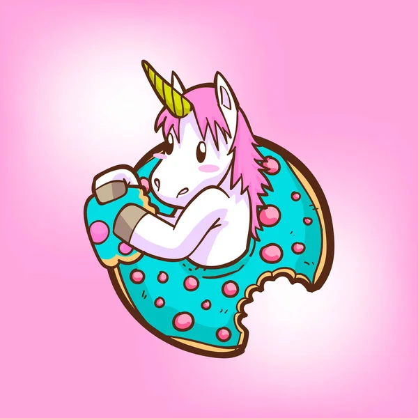 Unicorn Dan Donat Yang Lucu - Stok Vektor