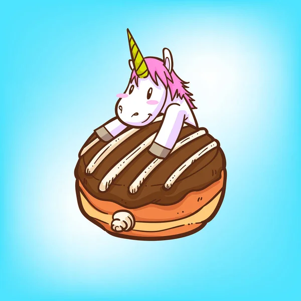 Unicorn Dan Donat Yang Lucu - Stok Vektor