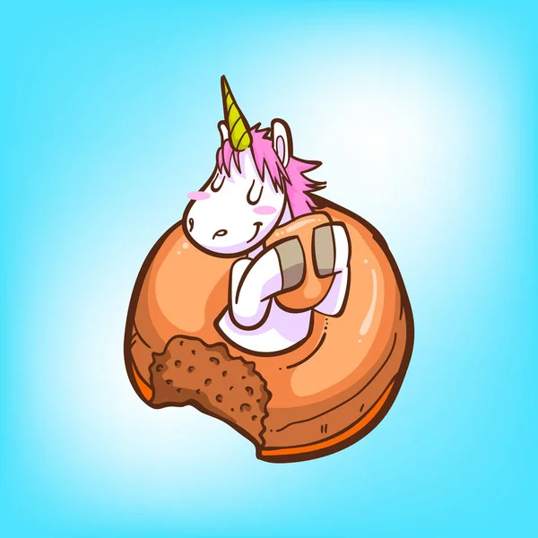 Unicorn Dan Donat Yang Lucu - Stok Vektor