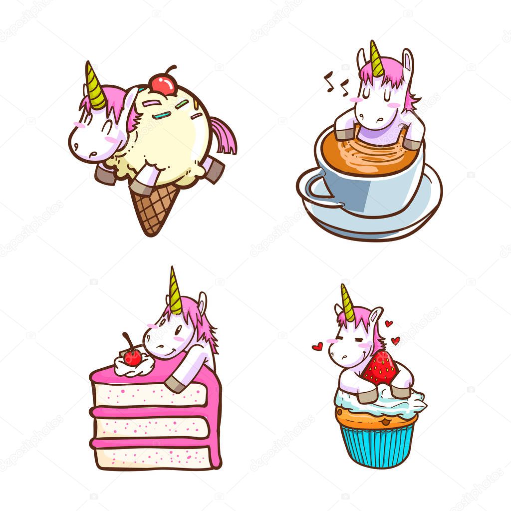 cute unicorn with foods