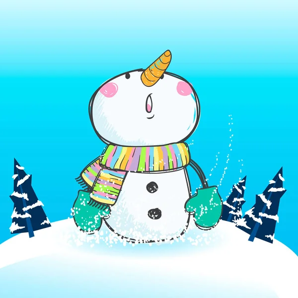 Милая Векторная Иллюстрация Снеговика — стоковый вектор