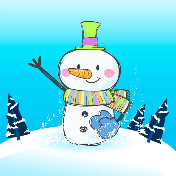 Bonitinho Boneco Neve Vetor Ilustração — Vetor de Stock