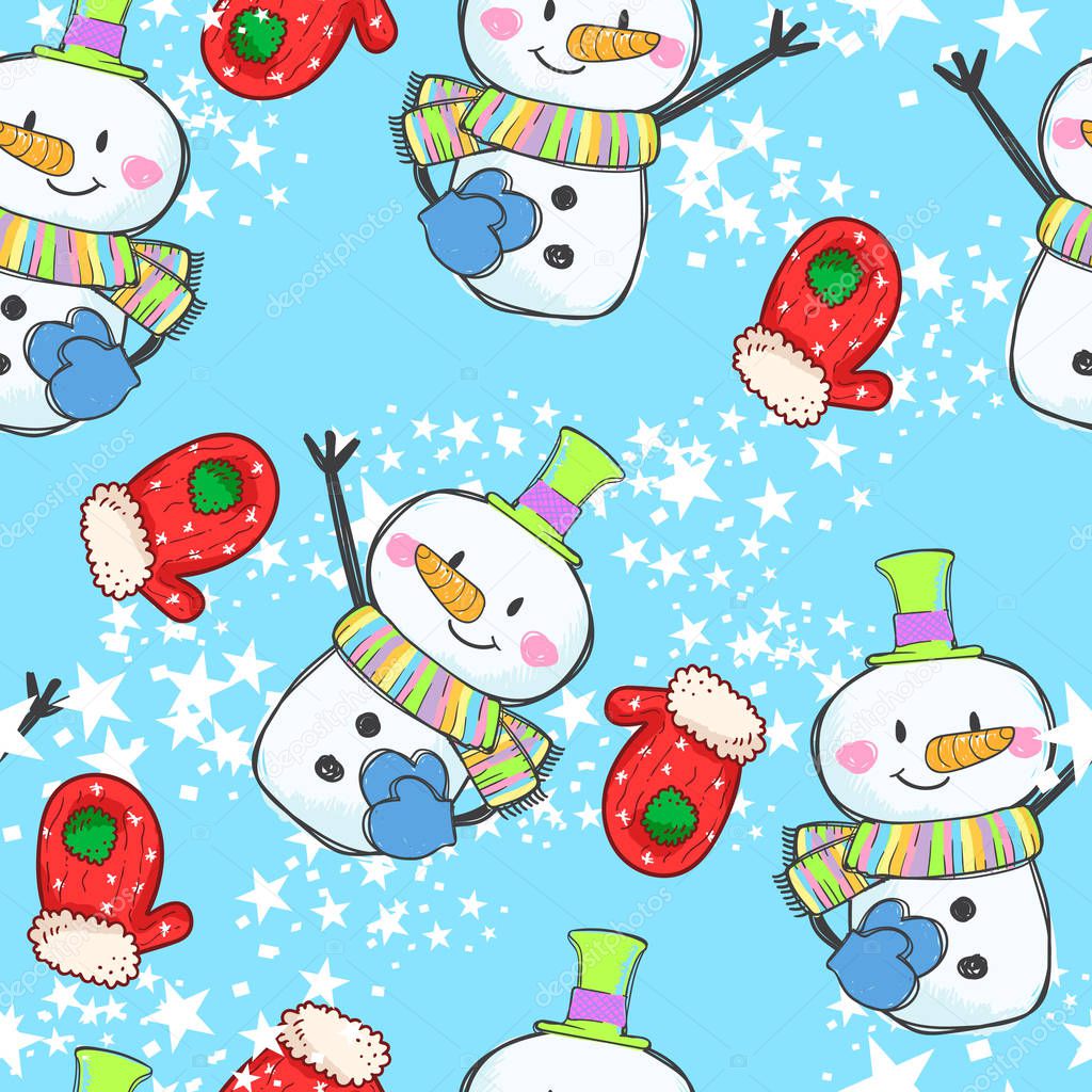 cute snowman seamless pattern