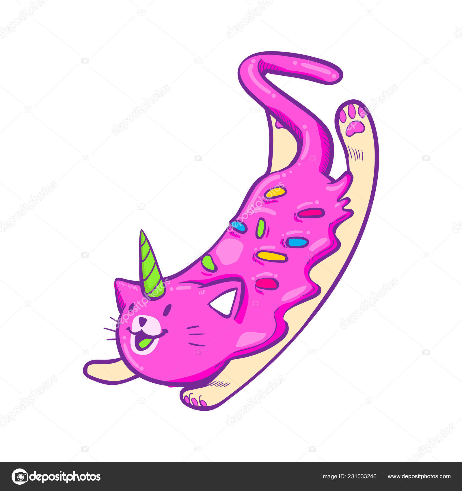 Cute Cat Sky Unicorn Cat Ice Cream Costume Stock Vector