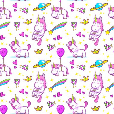 Tek boynuzlu at Dikişsiz desen illüstrasyon