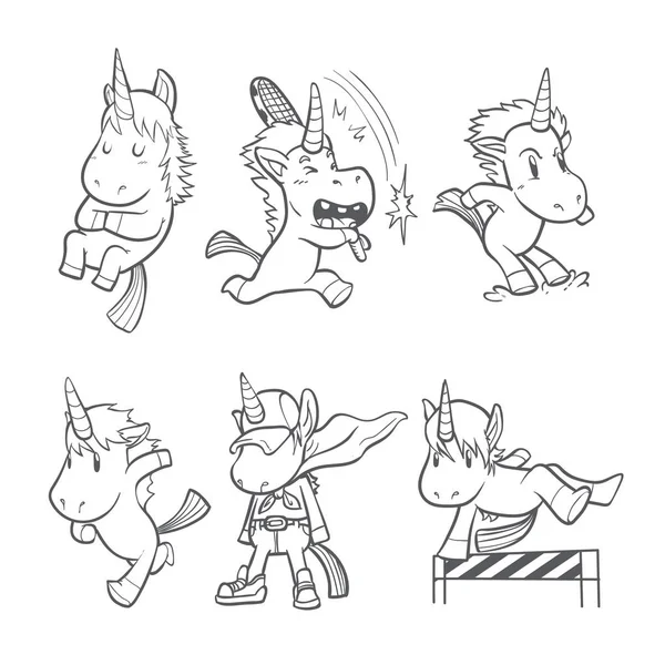 şirin anahat tek boynuzlu at illüstrasyon ayarla