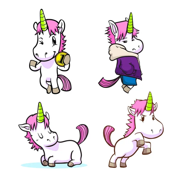 Set stiker unicorn kecil yang lucu - Stok Vektor