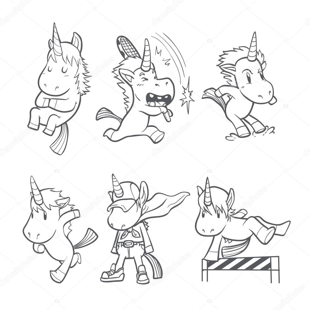 cute outline unicorn set illustration