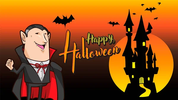 Drácula feliz halloween fondo naranja — Vector de stock