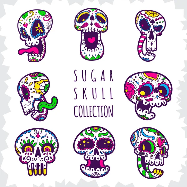 Bonito Doodle Açúcar Caveira Coleção —  Vetores de Stock