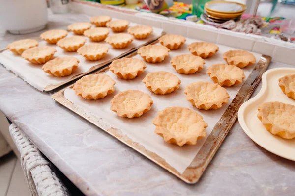 Proceso Hacer Pastel Tarta Tarta Tarta Cesta Para Pasteles Proceso — Foto de Stock