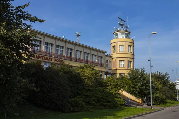 Verwaltung Des Hafens Der Stadt Danzig Die Inschrift Der Fassade — Stockfoto