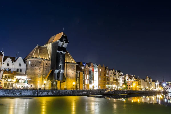 Historiska Byggnader Strandpromenaden Gdansk Natten Polen — Stockfoto