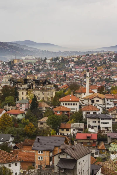 Vista Desde Punto Más Alto Sarajevo Niebla Mañana Bosnia Herzegovina — Foto de Stock