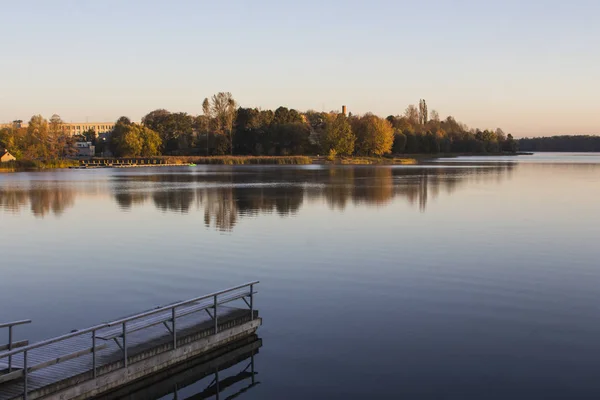 Hermosa Vista Del Lago Ciudad Trakai Por Mañana Lituania — Foto de Stock