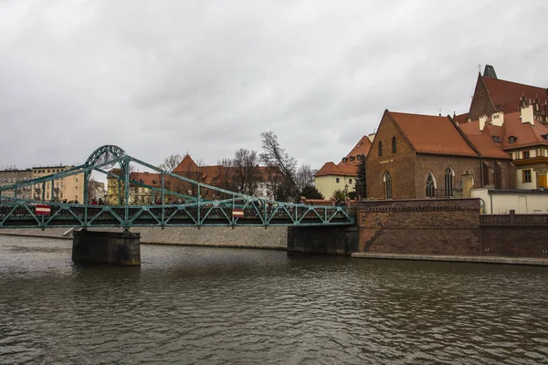 Vue Sur Pont Tumski Les Anciennes Églises Wroclaw Pologne — Photo
