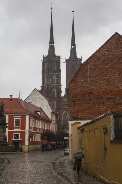 Widok Katedrę Jana Chrzciciela Wrocaw Polska — Zdjęcie stockowe