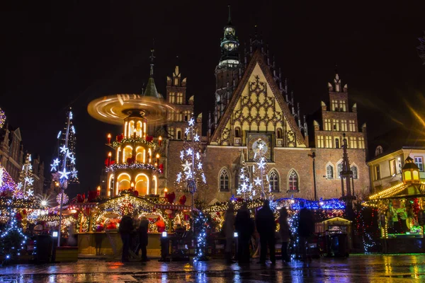 Targi Bożonarodzeniowe Wrocławiu Nocy Polska — Zdjęcie stockowe