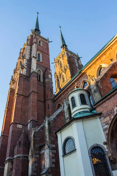 View Cathedral John Baptist Wrocaw Sunset Poland — Stock Photo, Image