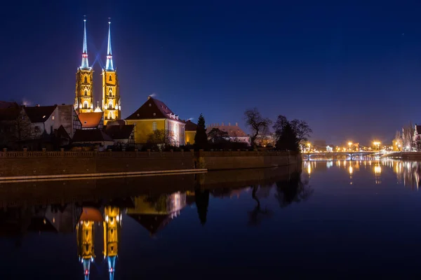 Gece Wrocaw Daki Aziz John Katedrali Bakın Polonya — Stok fotoğraf