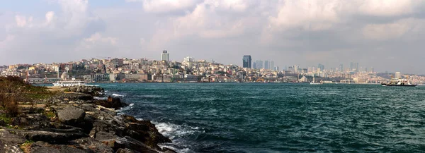 Панорама Районов Босфор Стамбул Бесиктас Таксим Солнечный День Турция — стоковое фото