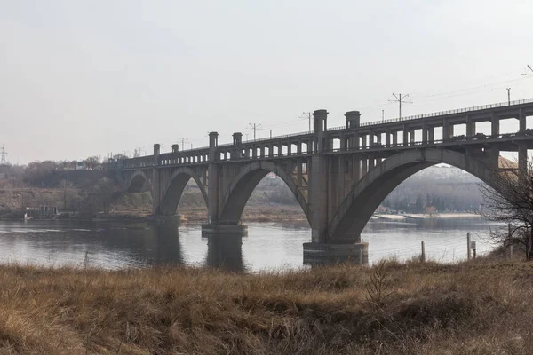 Вид Преобрагенський Міст Запоріжжі Вранці Україна — стокове фото