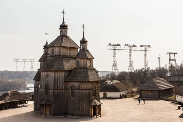 Pohled Dřevěný Kostel Národní Rezervaci Zaporizhzhia Sich Ostrově Khortytsia Zaporizhzhia — Stock fotografie