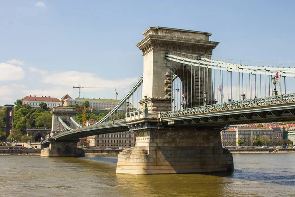 Widok Most Łańcuchowy Szechenyi Budapeszcie Węgry — Zdjęcie stockowe