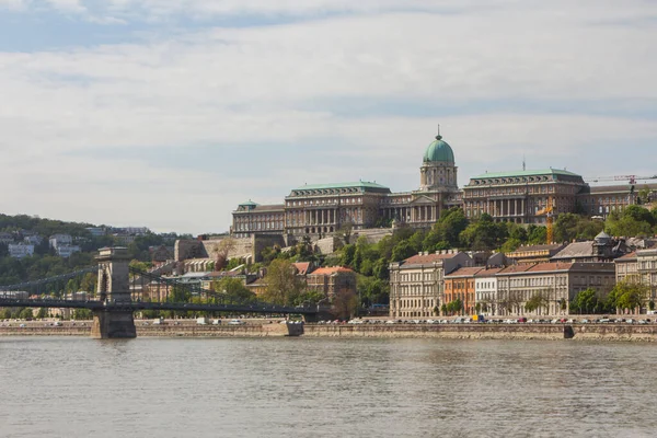 Utsikt Över Szechenyi Chain Bridge Och Buda Castle Budapest Ungern — Stockfoto