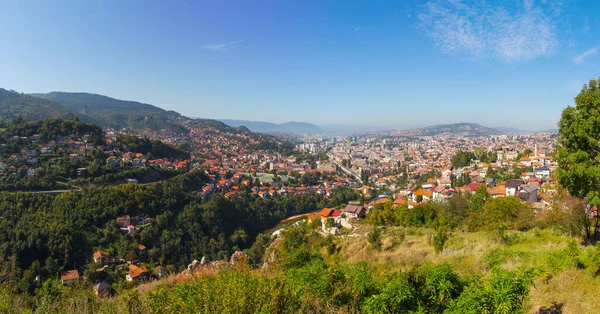 Vista Panorámica Ciudad Sarajevo Desde Alto Colina Bosnia Herzegovina — Foto de Stock