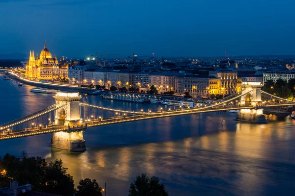 Nattutsikt Över Donau Vall Budapest Ungern — Stockfoto