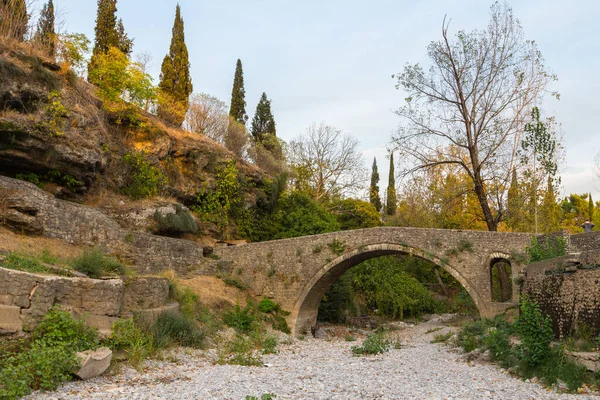 Vista Del Histórico Puente Del Río Ribnica Casco Antiguo Podgorica — Foto de Stock