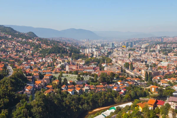 Vista Panorámica Ciudad Sarajevo Desde Alto Colina Bosnia Herzegovina — Foto de Stock