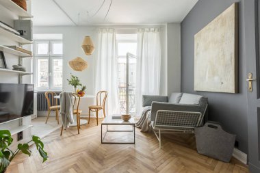 İskandinav tarzı tv oturma odası ile rahat ev