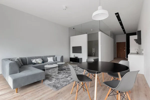 Bergaya Dan Dirancang Open Plan Apartment Dengan Ruang Tamu Terbuka — Stok Foto