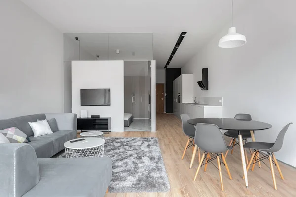 Modern Gestaltete Offene Wohnung Mit Küche Essbereich Und Wohnzimmer Einem — Stockfoto