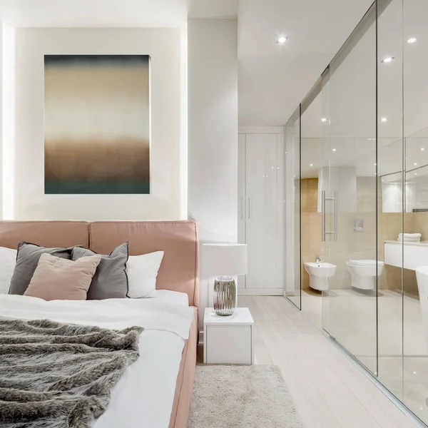 Dormitorio Principal Lujo Con Cama Doble Arte Muebles Elegantes Junto — Foto de Stock
