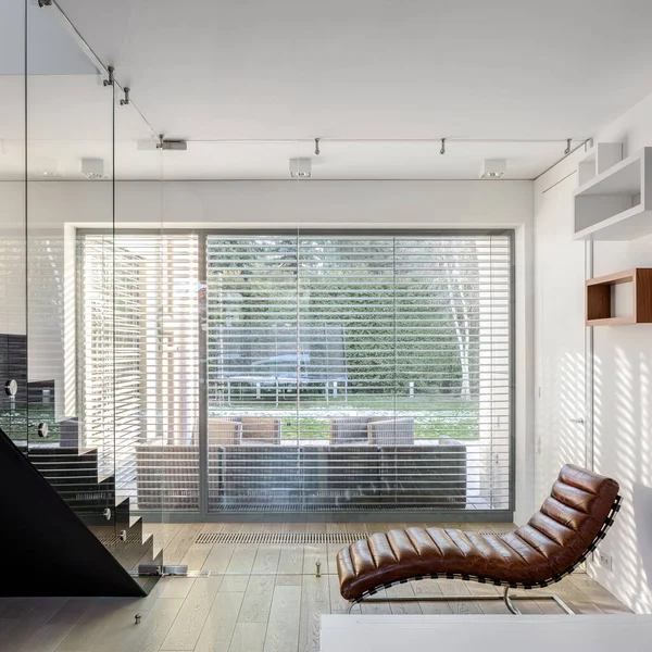 Stylish Home Corridor Elegant Chair Big Window Blinds Modern Stairs — Stock Photo, Image