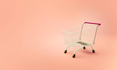 Pembe arka planda yemek arabası, yan manzara. 3B illüstrasyon