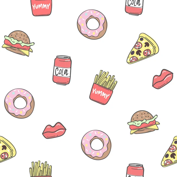 Fast food. Trendy naadloze patroon achtergrond. — Stockvector