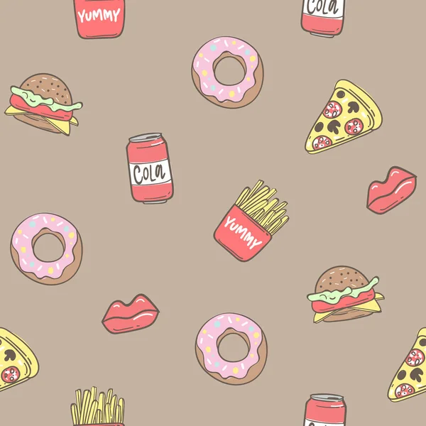 Fast food. Trendy seamless pattern background.
