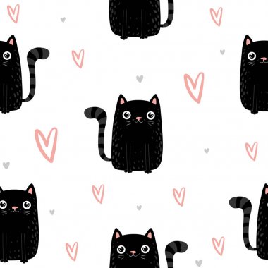 Sevimli kedi sorunsuz desen backgroun. Vektör illüstrasyon Eps10